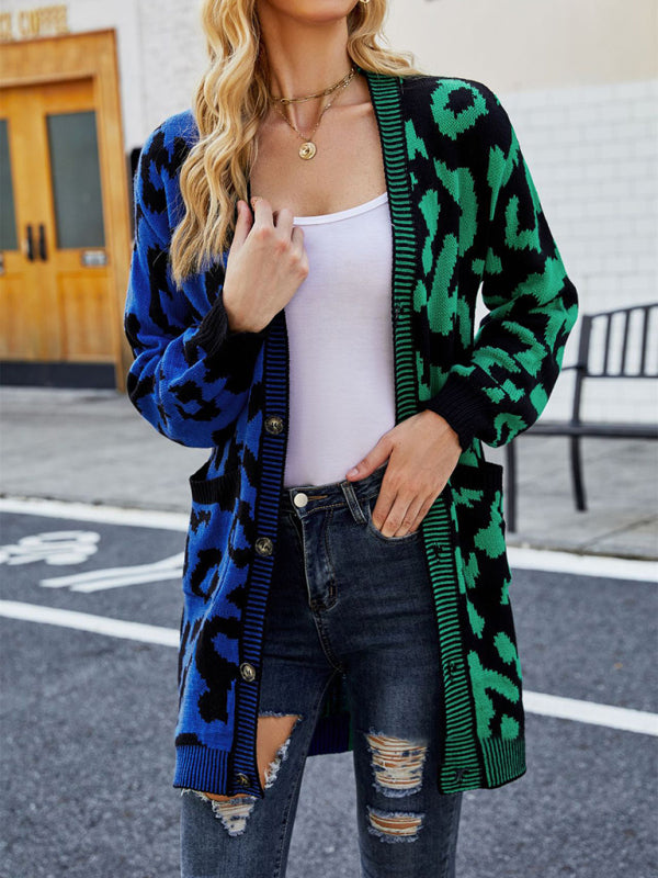 Women's Color Block Leopard Print Pattern CardiganTHE QUEEN RUNWAY
