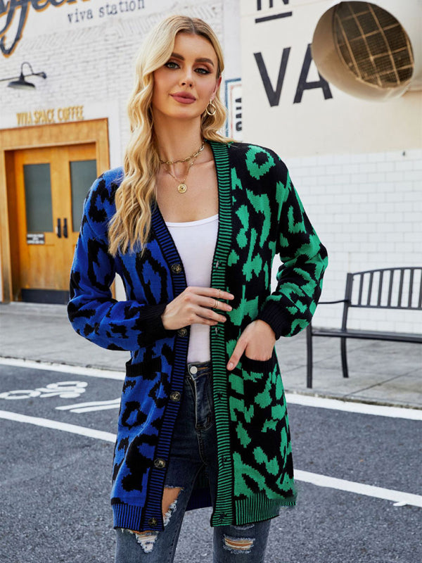 Women's Color Block Leopard Print Pattern CardiganTHE QUEEN RUNWAY