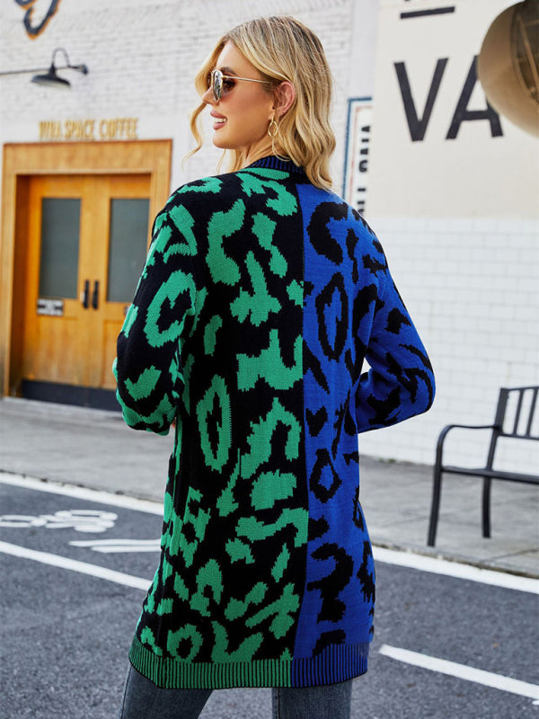 Women's Color Block Leopard Print Pattern CardiganTHE QUEEN RUNWAY