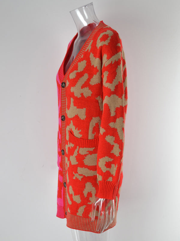 Women's Color Block Leopard Print Pattern CardiganTHE QUEEN RUNWAY