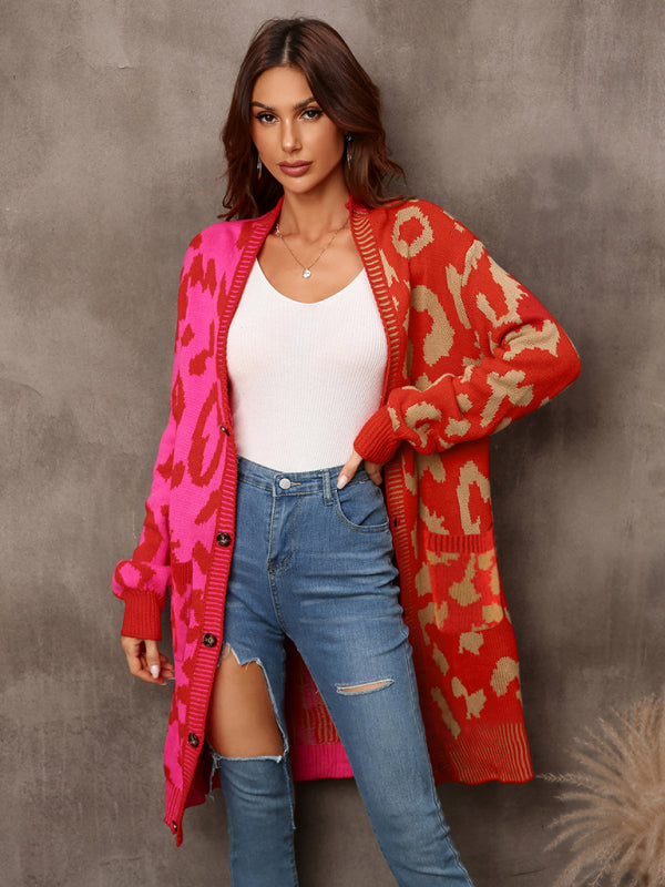 Women's Color Block Leopard Print Pattern CardiganTHE QUEEN RUNWAY