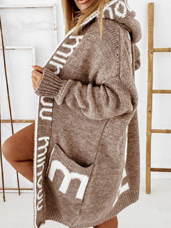 Women's  Letter Print Hooded CardiganTHE QUEEN RUNWAY
