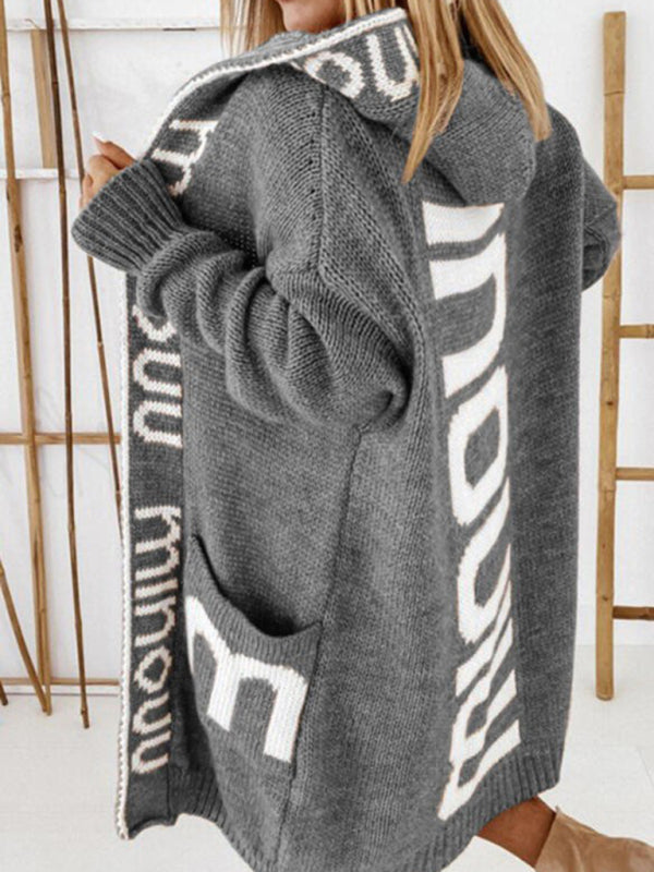 Women's  Letter Print Hooded CardiganTHE QUEEN RUNWAY