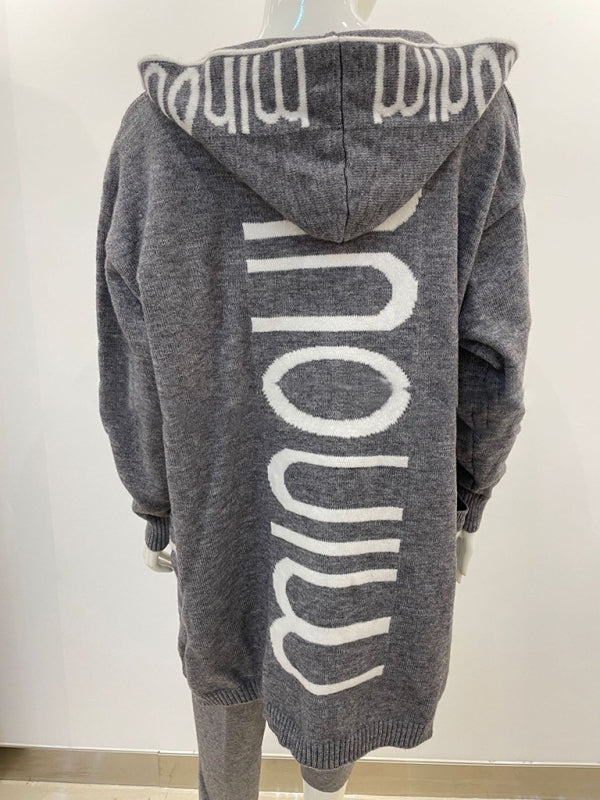 Women's  Letter Print Hooded CardiganTHE QUEEN RUNWAY