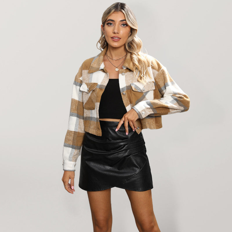 Women's Plaid Print Shirt Jacket - THE QUEEN RUNWAY