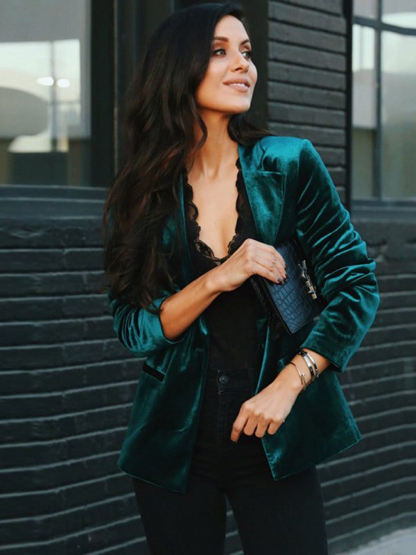Women's Solid Color Velvet BlazerTHE QUEEN RUNWAY