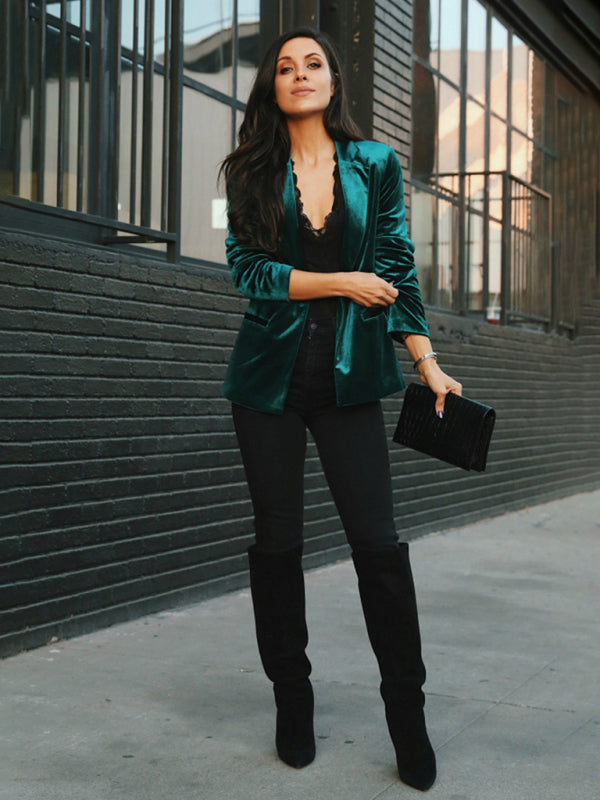 Women's Solid Color Velvet BlazerTHE QUEEN RUNWAY