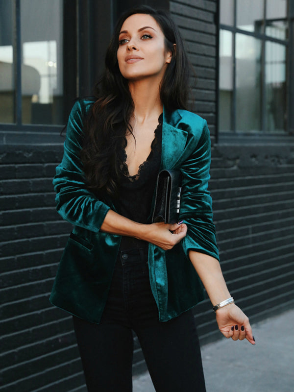 Women's Solid Color Velvet BlazerTHE QUEEN RUNWAY