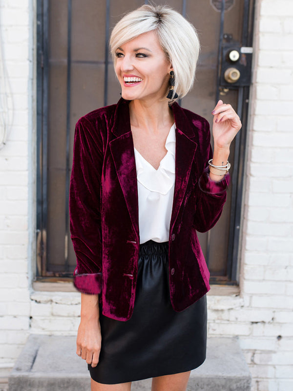 Women's Solid Color Velvet BlazerTHE QUEEN RUNWAY