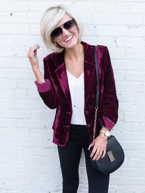 Women's Solid Color Velvet BlazerTHE QUEEN RUNWAY
