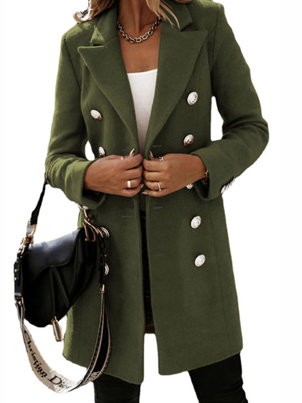 Autumn and winter long sleeve double breasted woolen coat - THE QUEEN RUNWAY