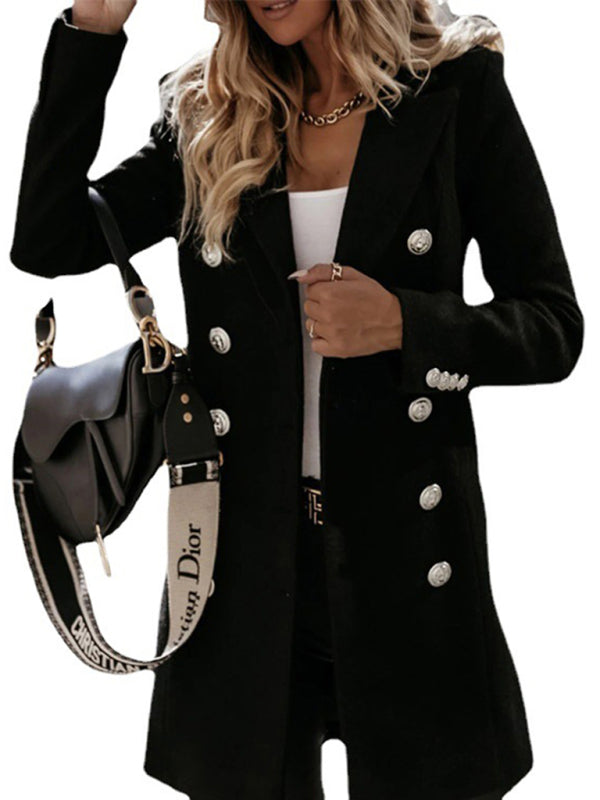 Autumn and winter long sleeve double breasted woolen coat - THE QUEEN RUNWAY