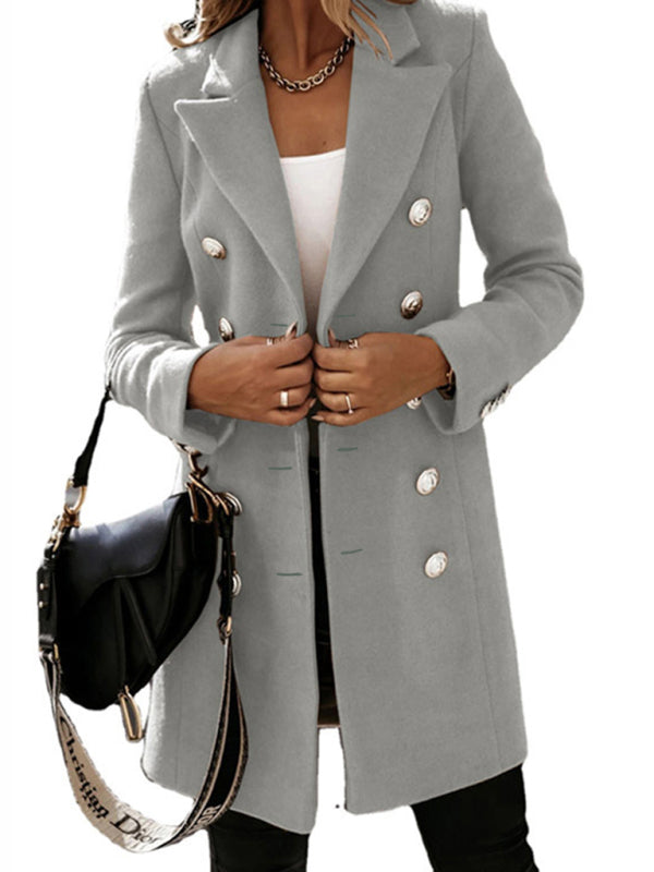 Autumn and winter long sleeve double breasted woolen coat - THE QUEEN RUNWAY