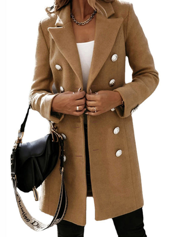 Autumn and winter long sleeve double breasted woolen coat - THE QUEEN RUNWAY