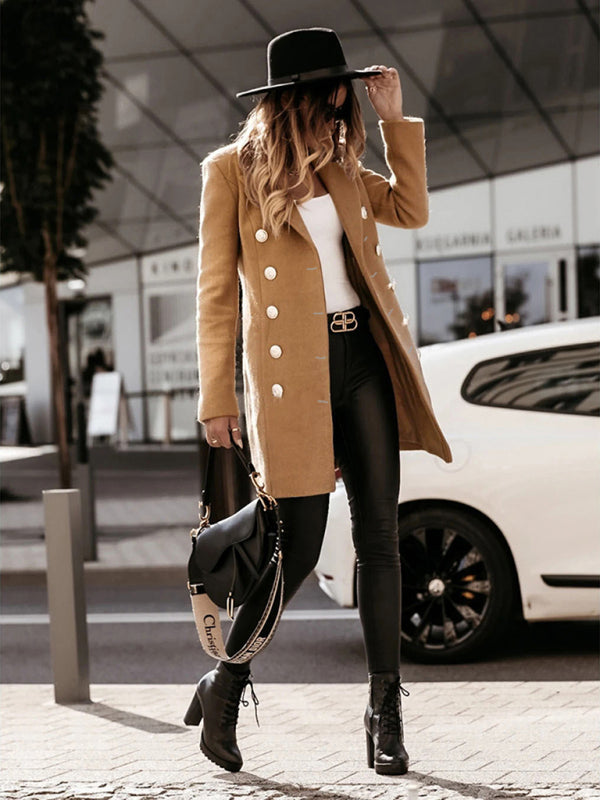 Autumn and winter long sleeve double breasted woolen coat - THE QUEEN RUNWAY