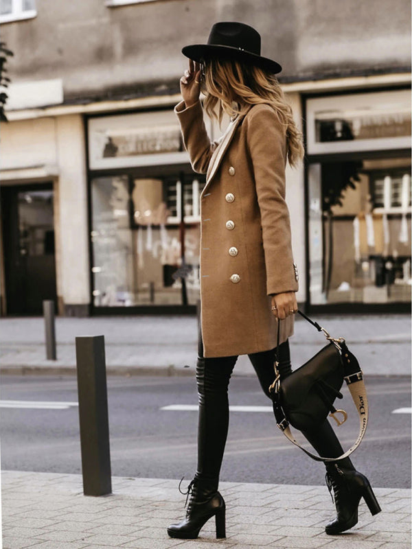 Autumn and winter long sleeve double breasted woolen coat - THE QUEEN RUNWAY