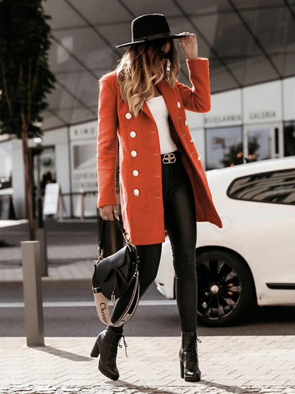 Autumn and winter long sleeve double breasted woolen coat - THE QUEEN RUNWAY