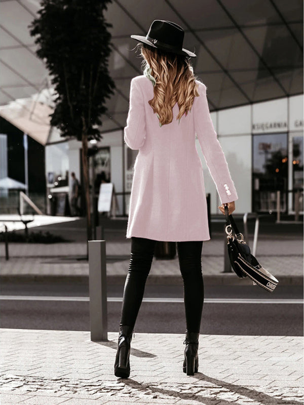 Autumn and winter long sleeve double breasted woolen coat - THE QUEEN RUNWAY