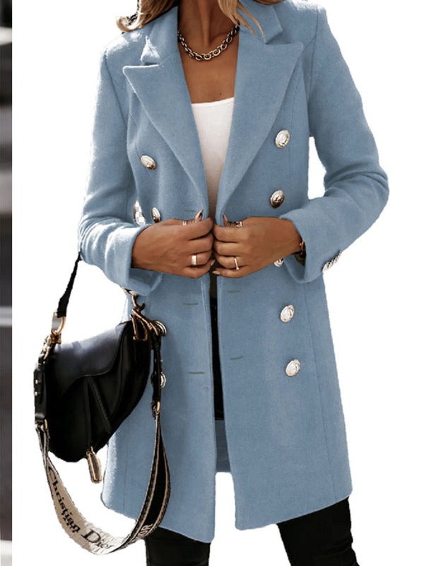 Autumn and winter long sleeve double breasted woolen coat - THE QUEEN RUNWAY