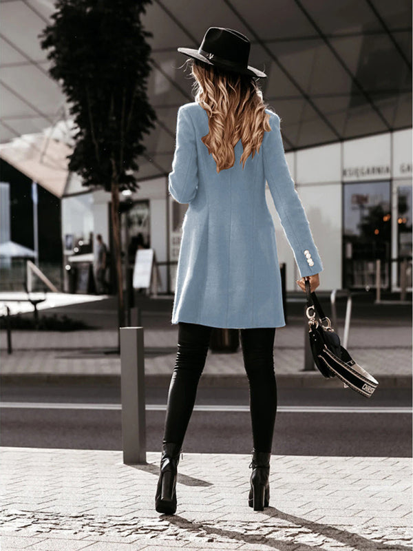Autumn and winter long sleeve double breasted woolen coat - THE QUEEN RUNWAY