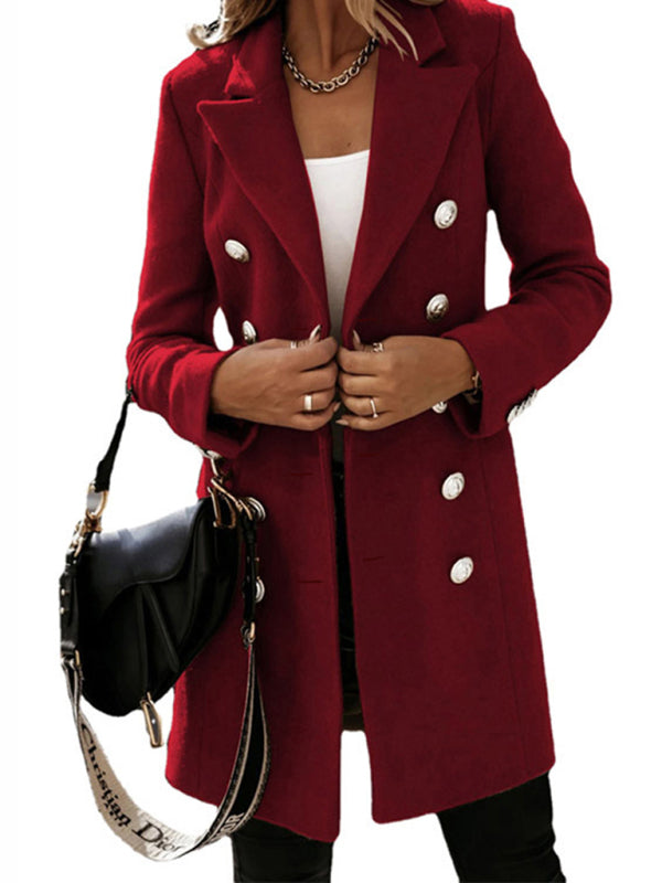 Autumn and winter long sleeve double breasted woolen coat - THE QUEEN RUNWAY