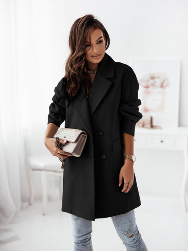 Women's Double-breasted Solid-color Wool Coat - THE QUEEN RUNWAY
