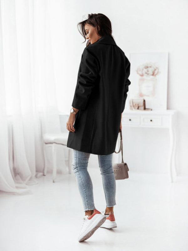 Women's Double-breasted Solid-color Wool Coat - THE QUEEN RUNWAY