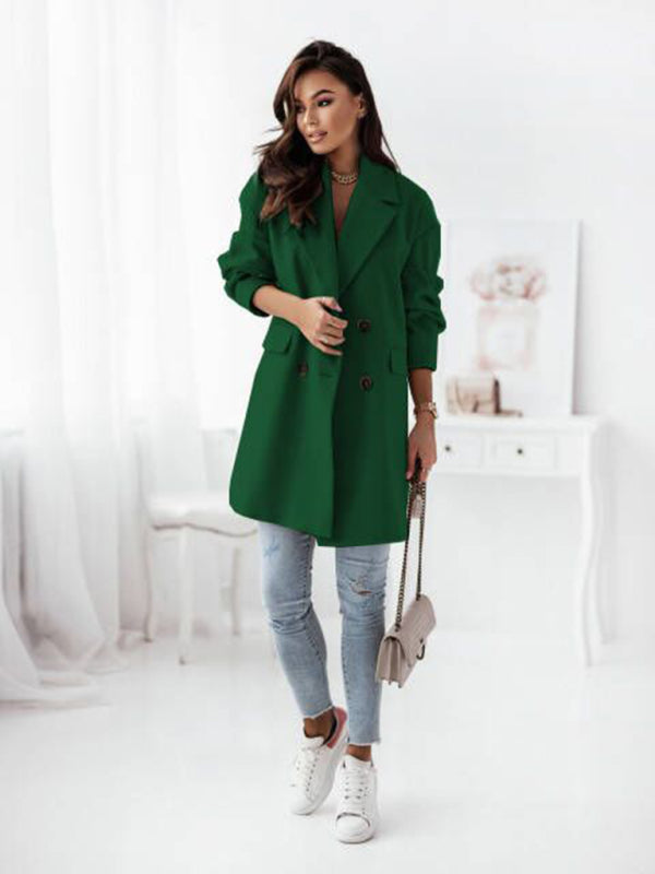 Women's Double-breasted Solid-color Wool Coat - THE QUEEN RUNWAY