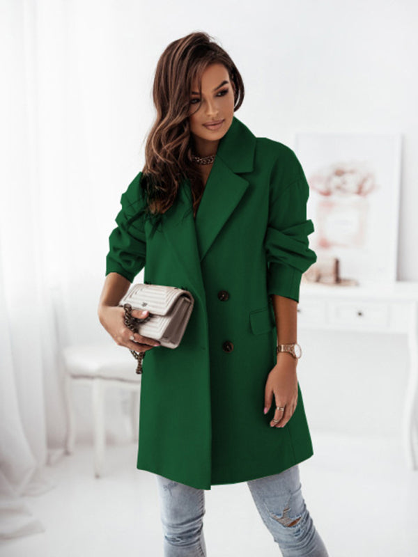 Women's Double-breasted Solid-color Wool Coat - THE QUEEN RUNWAY