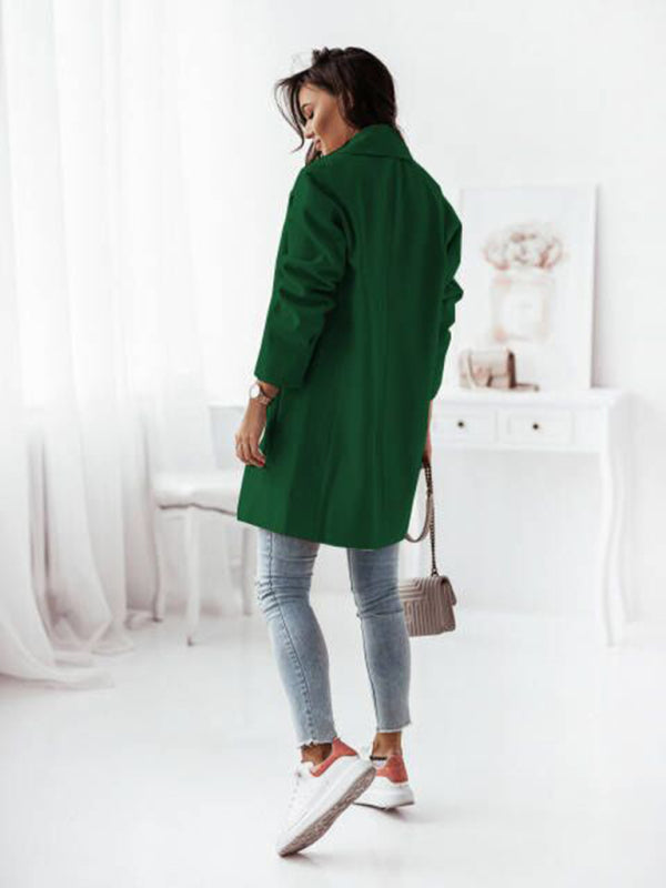 Women's Double-breasted Solid-color Wool Coat - THE QUEEN RUNWAY