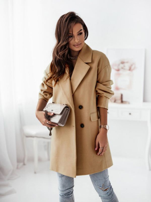 Women's Double-breasted Solid-color Wool Coat - THE QUEEN RUNWAY