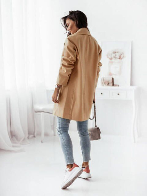 Women's Double-breasted Solid-color Wool Coat - THE QUEEN RUNWAY