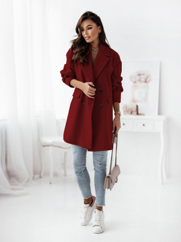 Women's Double-breasted Solid-color Wool Coat - THE QUEEN RUNWAY