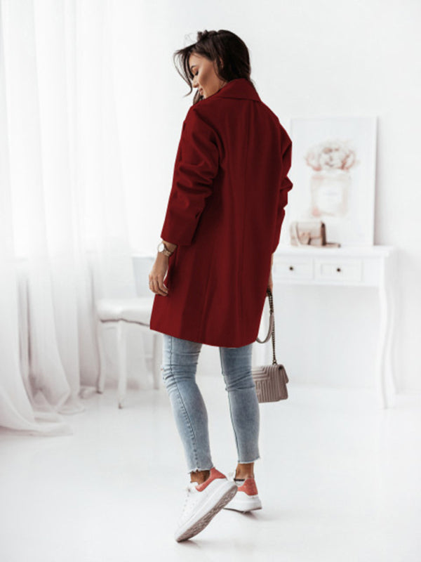 Women's Double-breasted Solid-color Wool Coat - THE QUEEN RUNWAY