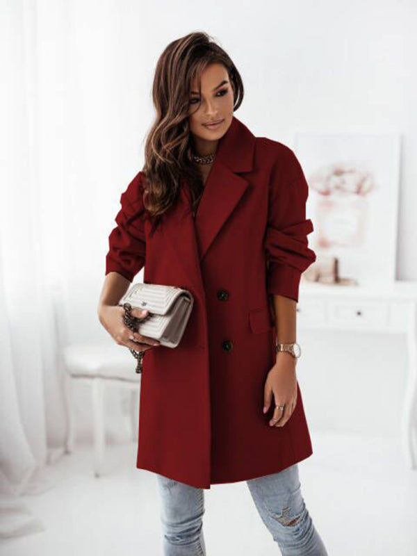 Women's Double-breasted Solid-color Wool Coat - THE QUEEN RUNWAY