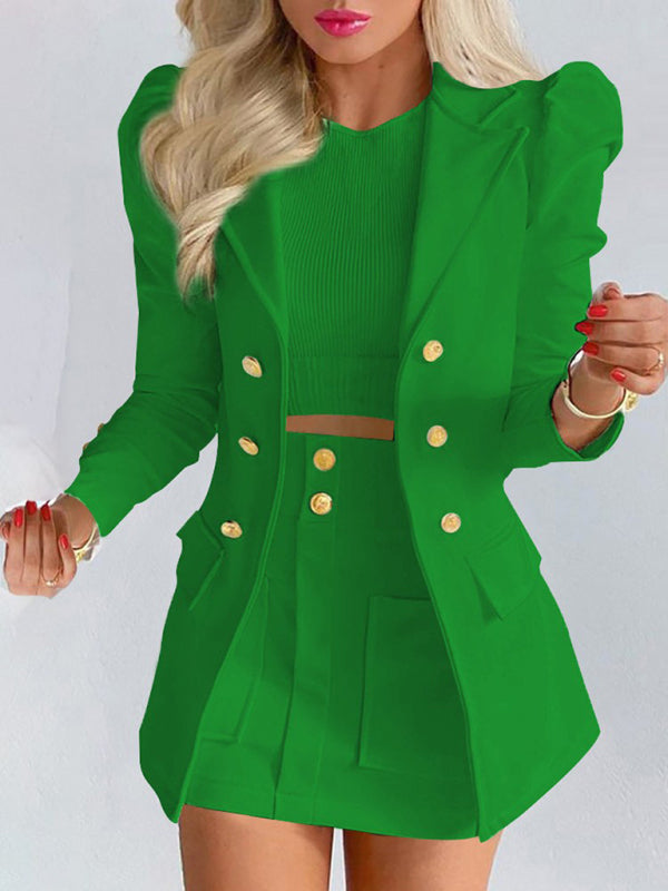 Printed princess sleeve commuter slim skirt suit New style - THE QUEEN RUNWAY