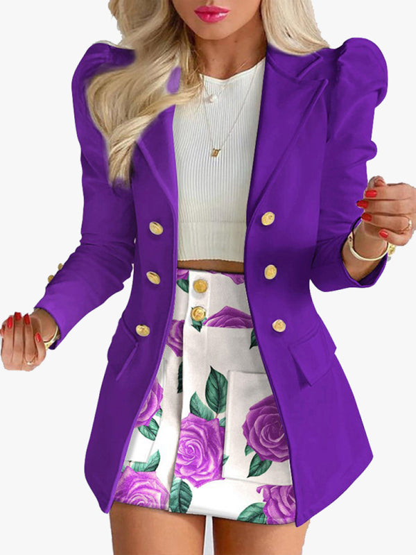 Printed princess sleeve commuter slim skirt suit New style - THE QUEEN RUNWAY