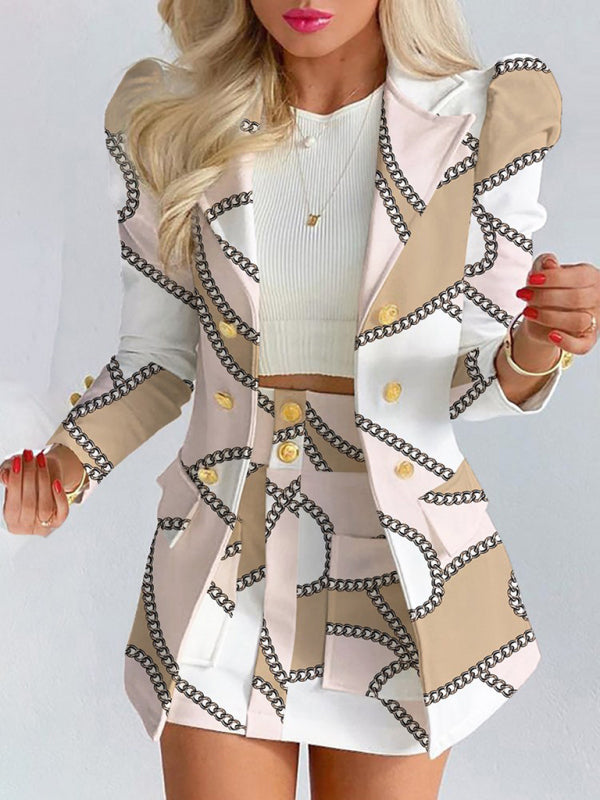 Printed princess sleeve commuter slim skirt suit New style - THE QUEEN RUNWAY
