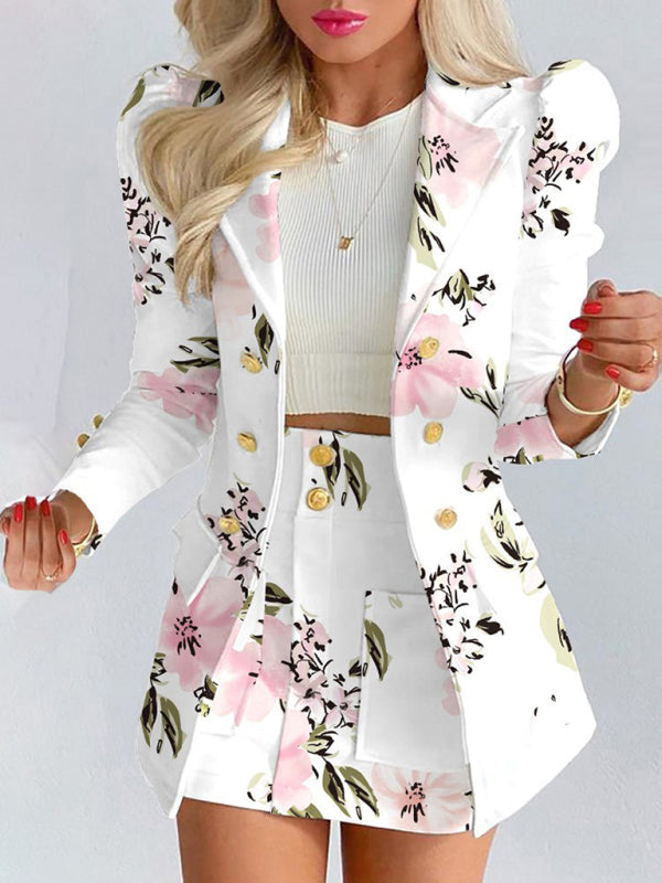 Printed princess sleeve commuter slim skirt suit New style - THE QUEEN RUNWAY