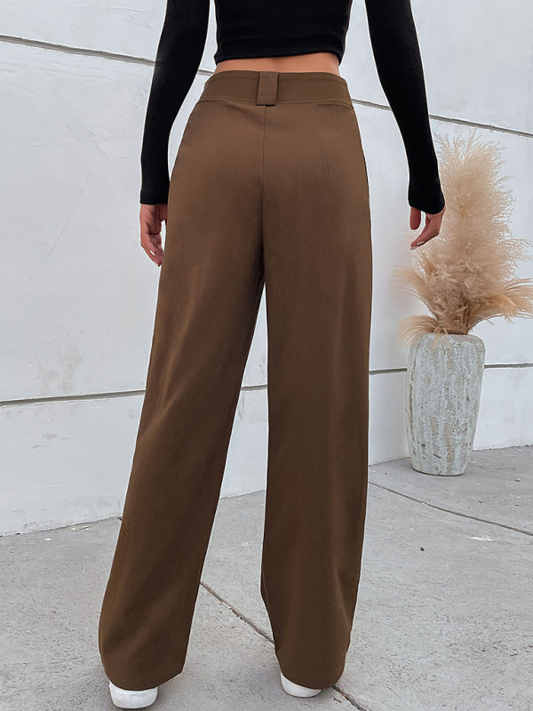Women's Solid Color High Waist Button Fly Wide Leg TrousersTHE QUEEN RUNWAY