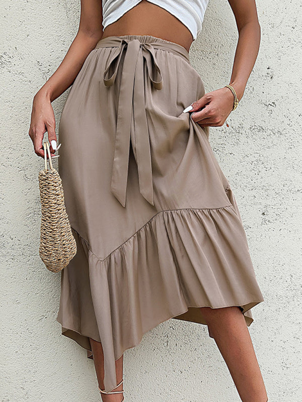 Women's Solid Color Asymmetric Ruffle SkirtTHE QUEEN RUNWAY