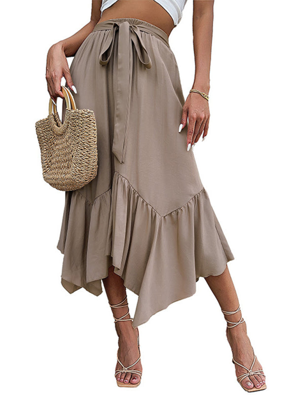Women's Solid Color Asymmetric Ruffle SkirtTHE QUEEN RUNWAY