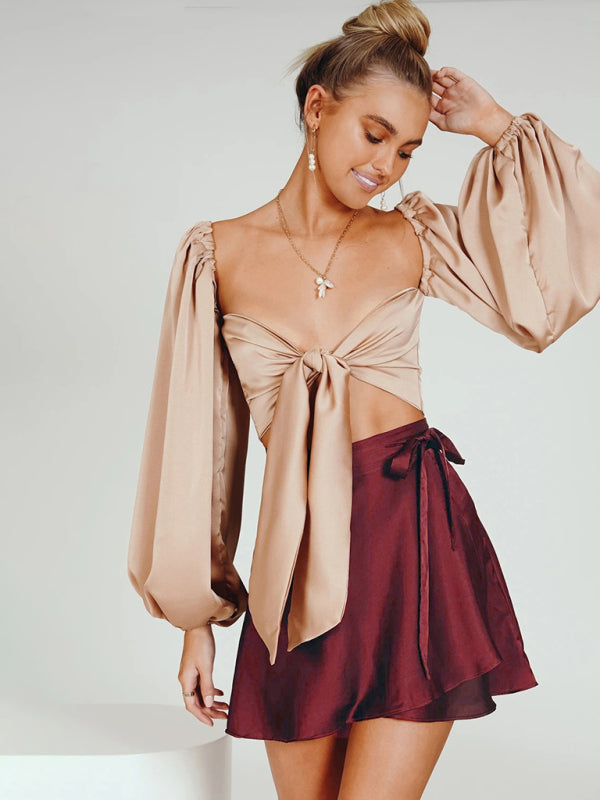 Women's Solid Color Satin Wrap Mini SkirtTHE QUEEN RUNWAY