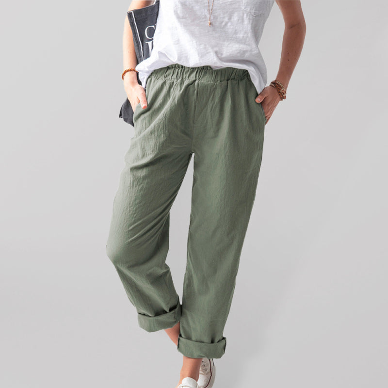 New style solid color casual elastic high waist straight trousers womeTHE QUEEN RUNWAY