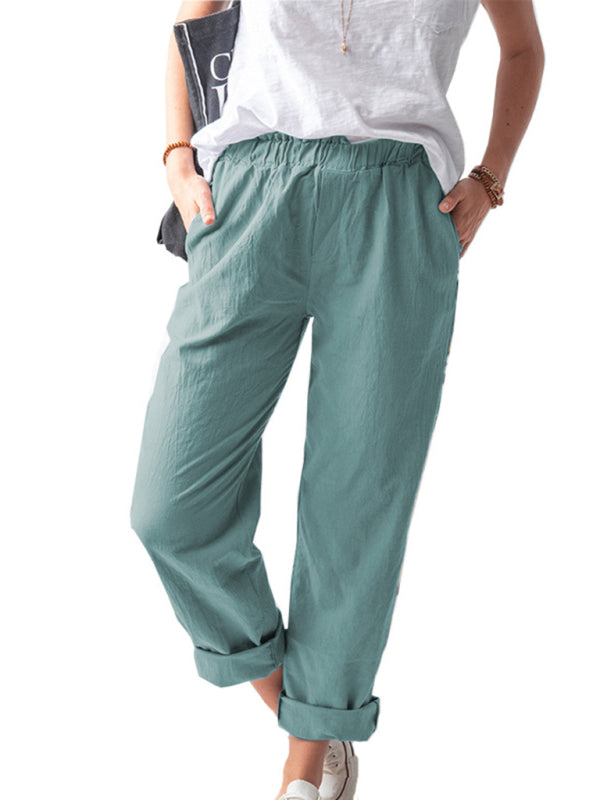 New style solid color casual elastic high waist straight trousers womeTHE QUEEN RUNWAY