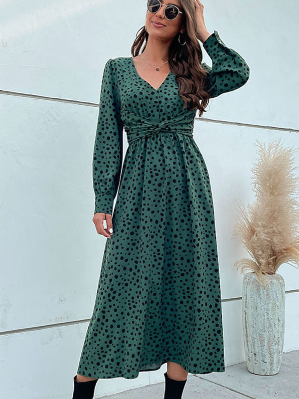 Women's Polka Dot Twist Front Midi DressTHE QUEEN RUNWAY