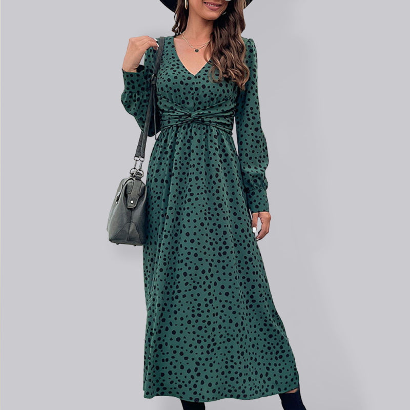 Women's Polka Dot Twist Front Midi DressTHE QUEEN RUNWAY