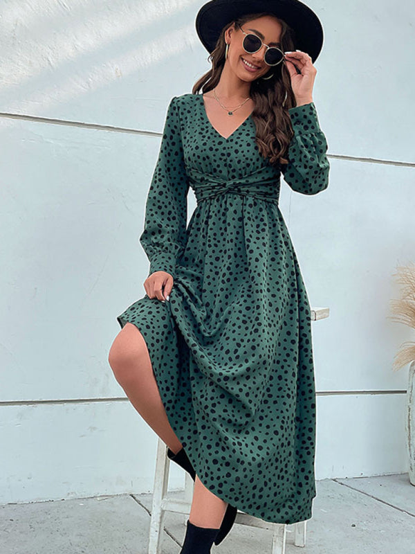 Women's Polka Dot Twist Front Midi DressTHE QUEEN RUNWAY