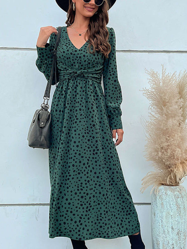 Women's Polka Dot Twist Front Midi DressTHE QUEEN RUNWAY