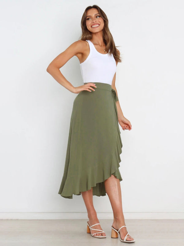 One Piece Tie Long Skirt Irregular Cover Hip Solid Color SkirtTHE QUEEN RUNWAY